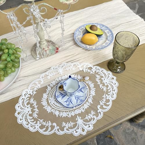 Image of 2 Pack Retro Lace Placemats, French Crochet Doilies, Fashionable Embroidered Cup Mat Vase Mats, Handmade Embroidered Table Mats 12x16-in Beige Place Mats Cup Mat (White)