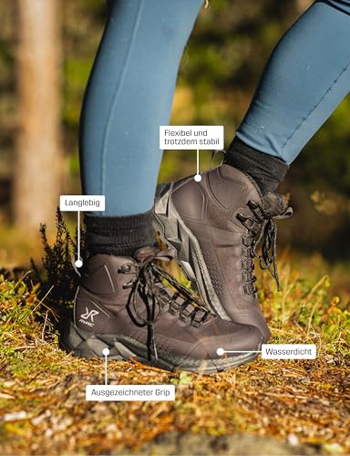 RevolutionRace Damen Phantom Trail Mid Waterproof Hiking Boots, Wasserdicht Wanderschuhe Damen für alle Outdoor-Aktivitäten, Blackout, 37