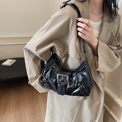 Image of Women's Y2K Purse Shoulder Bag Top Handle Handbag Small Punk Hobo Clutch Purses Bags Trendy Trendy Leather Buckle Punk Purses