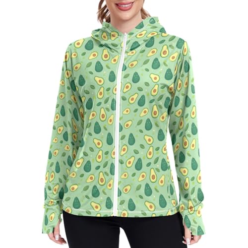 Avocados Green Acartoon Women Sun Protection Lightweight Hoodie Jacket Zip Up Jackets for Women UPF 50 Clothing for Hiking Golf Running L