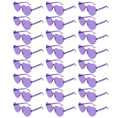NACHLYNN 24 Pairs Purple Heart Sunglasses for Women Rimless Heart Shaped Sunglasses Candy Glasses for Party Favors