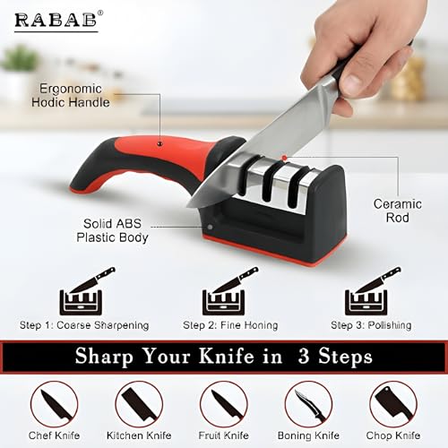 Image of RABAB THE Best Knife Sharpener Tool,Manual 3 Stage Knife Sharpner Tool Advanced Knife Sharpener for Kitchen Knife Sharpner Knife Sharpening Tool for Steel Knives...