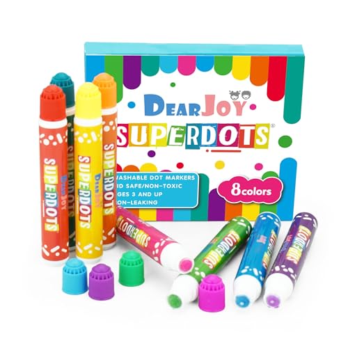 Image of DearJoy Super Dot Markers Toddlers Kids 8 Colors Jumbo 20ml Water Based Non Toxic Fun Preschool Crafts Art Supplies Washable (Multicolor)