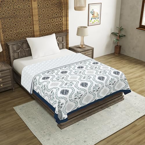 Image of BLOCKS OF INDIA Hand Block Printed Cotton Single Size Reversible Malmal Dohar for Summer (Royal Blue Motifs)