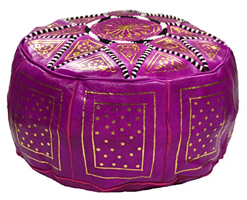Moroccan Pouf Ottoman Footrest Hassock Handmade Leather Comfortable Unstuffed Magenta