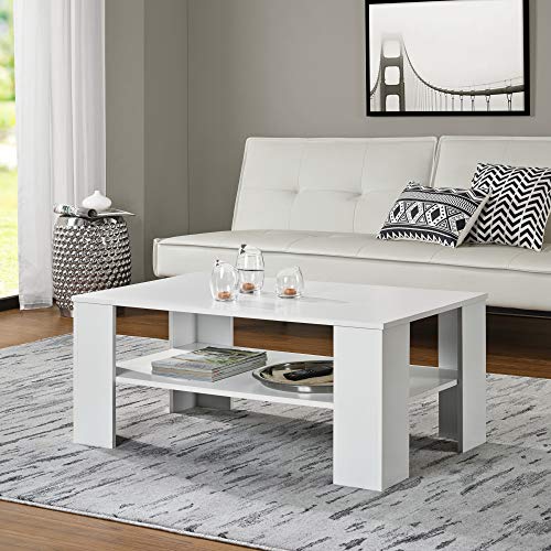 [en.casa] Table de Salon Blanc satiné Mat 100 x 60cm Salle de séjour Table d'appoint avec Rangement