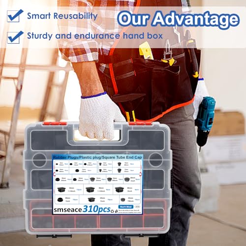 Image of smseace 310Pcs 3-Type Rubber Plugs, Plastic Hole Plugs, Square Tubing End Caps 20-Sizes 2 inch 1-1 /2 inch 1-1 /4 inch 1 inch 3 /4 inch 5 /8 inch 1 /2 inch 3 /8 inch 5 /16 inch 1 /4 inch 1 /5 inch for Furniture,Offices,Kitchens in Biscuits & Plugs