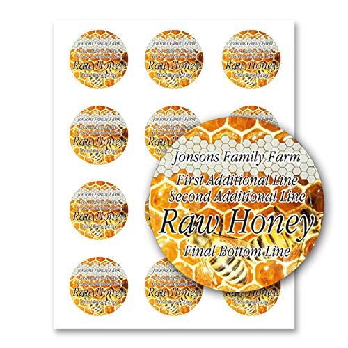 Raw Honey Farm Kitchen Personalized Name Home Business Round Mason Jar Labels (Label-12, 240 Labels on 20 Sheets)