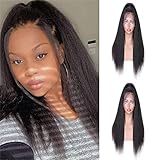 Italian Yaki LAVBH 13x4 Lace Front Human Hair Wigs For Black Women 180% Density Kinky Straight Lace Front Wigs HD Transparent Lace Frontal Wigs Brazilian Frontal Wig Pre Plucked with Baby Hair (12 inch 1B# Kinky )