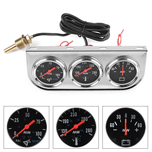 Dyno Racing 742579795801 2 Inch 52Mm Chrome Panel 3In1 Car Meter Oil Pressure Fahrenheit Water Temp Ammeter Triple Gauge Kit Set Black Face thumb #1