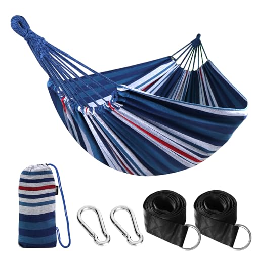 Anyoo Hamaca de Algodón para Jardín al Aire Libre con Tela Cómoda y Correas Amigables con los árboles para Colgar, Duradero y Portátil Hamaca con Bolsa para Exterior/Interior, Terraza, Patio, Camping
