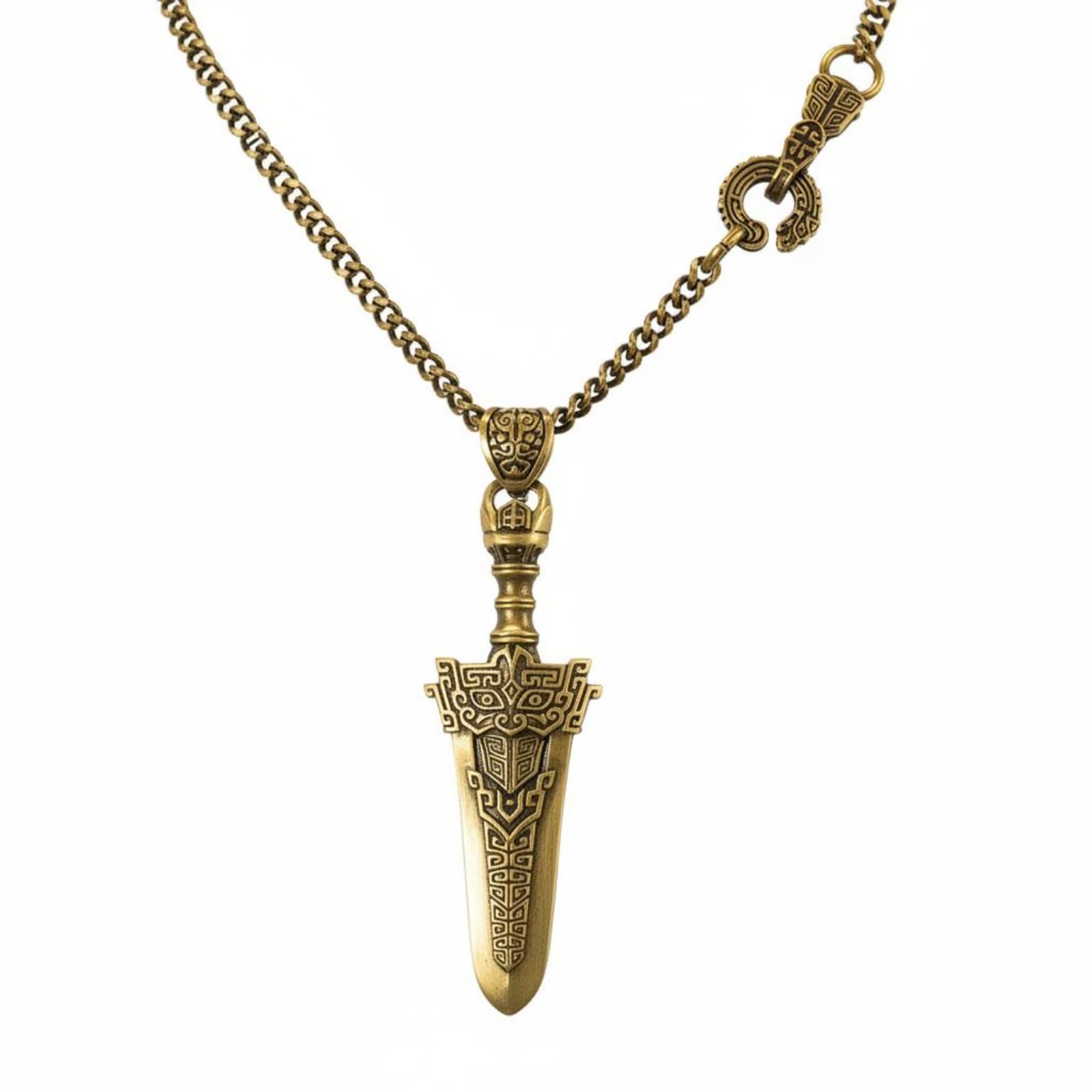 SNAPPSY Geometric Engraving Sword Charm Engraved Pattern Gold Sword Charm Tapered Blade Accessory Looped Top, Brass Sword-Chain-image-46