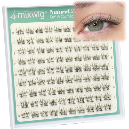 Short Lash Clusters 8-9MM Natural Eyelash Clusters Invisible Band Cluster Eyelash Extensions Wispy Cluster Lashes C Curly Individual Lashes 90PCS DIY Lash Extension by Lvmixwig