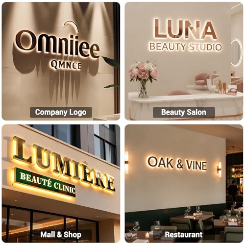 Image of Custom Business Backlit Signage, Personalized LED Metal Channel Letters Business Logo Sign for Wall, Customized 3D Illuminated Backlit Signs for Company Storefront Office Salon Cafe Studio Restaurant