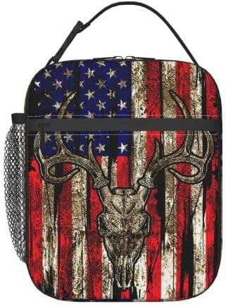Miniatura 3 de YETTA YANG Bolsa de almuerzo portátil con diseño de camuflaje y camuflaje con diseño de camuflaje y diseño de calavera de ciervo verde y negro,