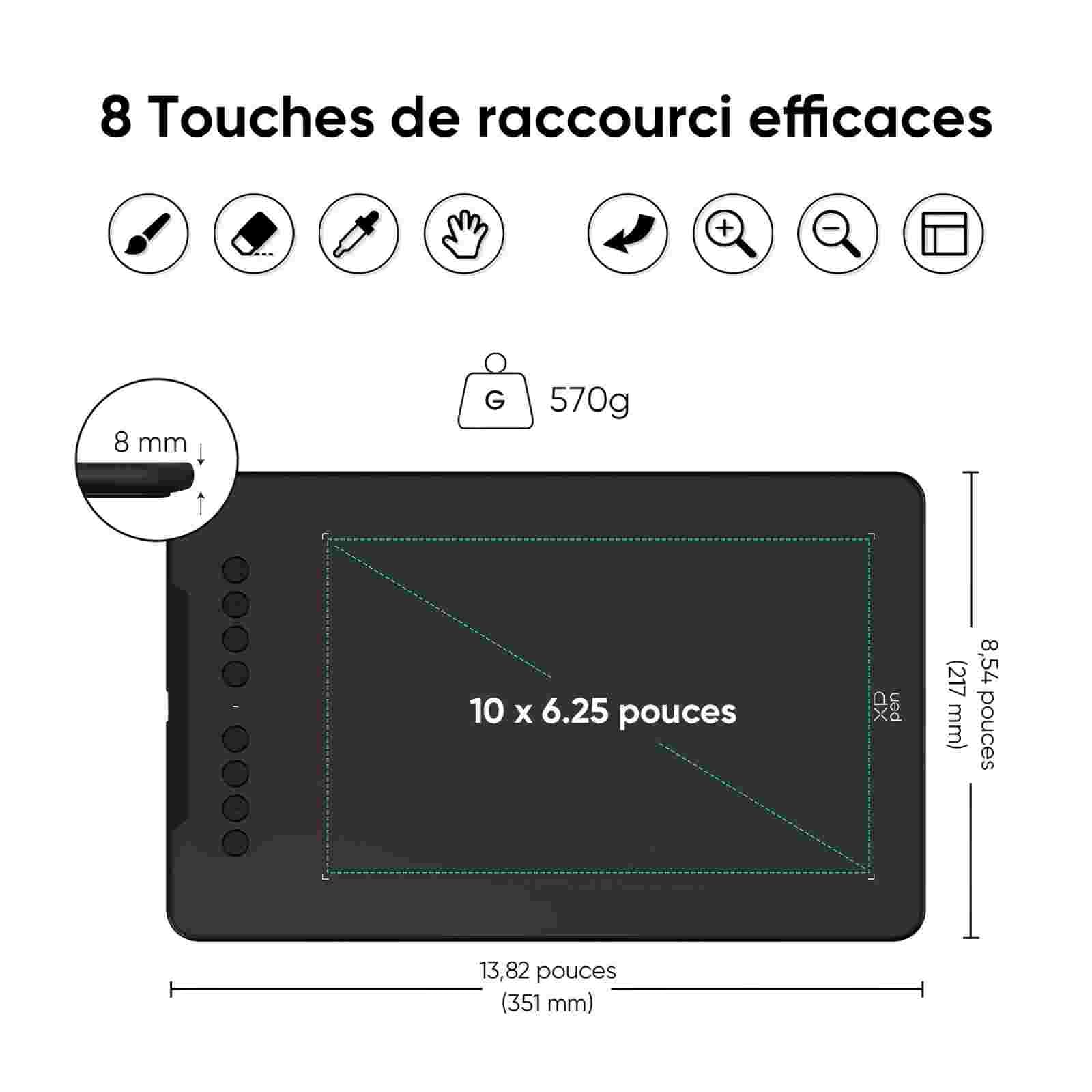 XPPen Deco 01v3 Tablette Graphique 10 Pouces 16384 Niveaux de Pression 8 Raccourcis Personalisables
