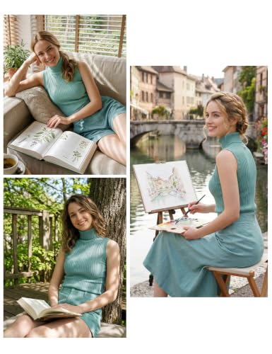 Image of v28 Women Sleeveless High Neck Turtleneck Stretchable Knit Sweater Top