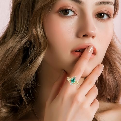 1-4CT Kite Cut Gemstone Wedding Ring Set for Women, Solid 10K 14K 18K Gold Bridal Ring Sets with Diamond Art Deco Leaf Engagement Promise Rings 2pcs Jewelry Gift for Her3