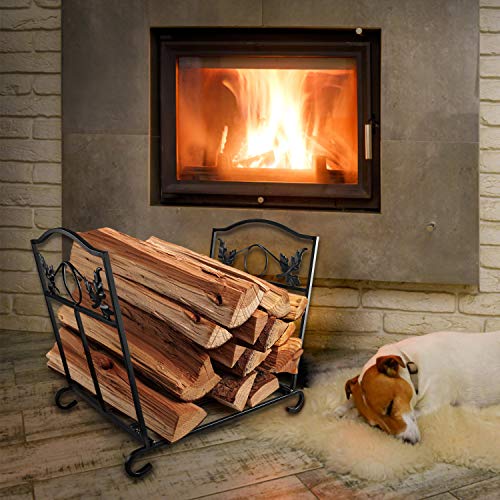 WBHome Large Capacity Firewood Rack Log Holder Wrought Iron, Firewood Stove Stacking Rack Logs Bin Firewood Storage Carrier, for Outdoor/Indoor - Thumbnail 7