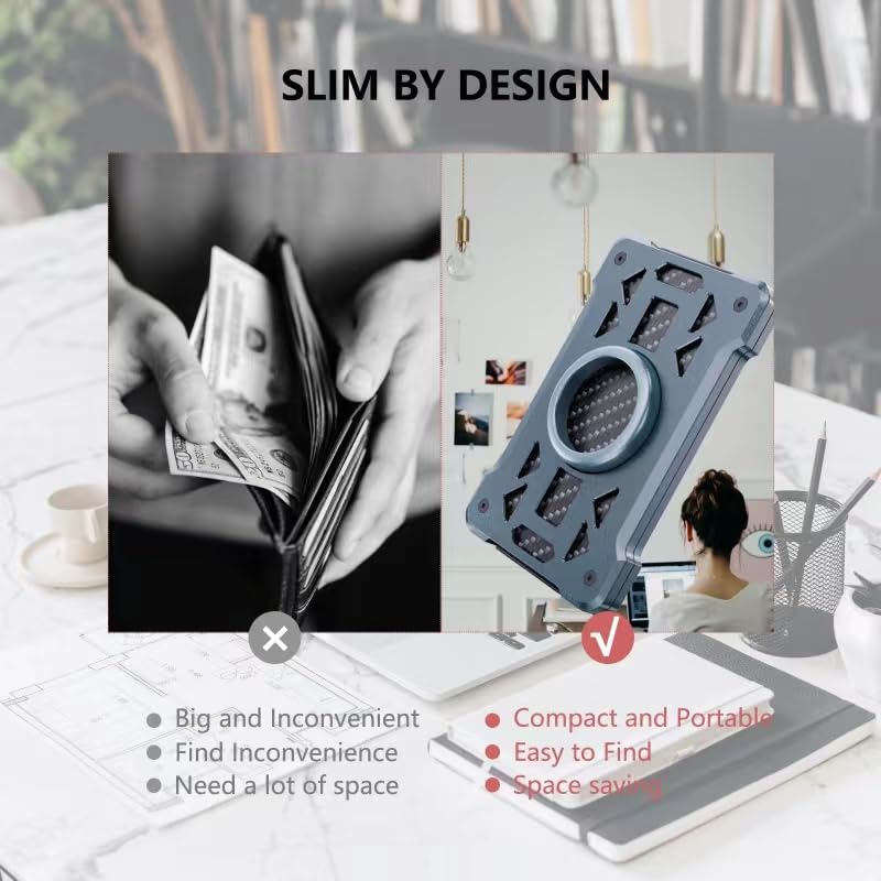 Metal Wallet for Men, RFID Blocking Slim Wallet, Minimalist Carbon Fiber Tactical Front Pocket Wallet, Money Clip Card Holder with AirTag Holder, Gift for Husband & Father2