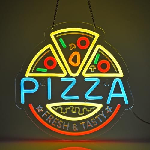 Image of Pizza Neon Sign, Neon Lights Hanging Wall Art Decoration for Restaturant Shop Bar Market Bakeries Cafe Celebration Home Decor, USB Powered Ultra Bright Dimmable,12.6x12.6inches