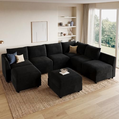 Image of HONBAY Modular Sectional Couch U Shaped Sofa with Storage,Black
