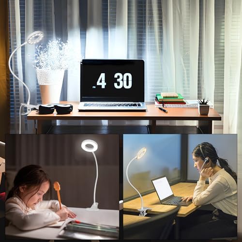 image for Woputne Desk Clip on Lamp for Reading Home Office, with 5V 2A Adapter,