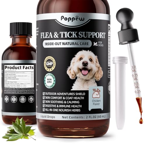 Dog-Flea-and-Tick-Support-Natural-Herbal-Flea-Tick-Comfort-for-Dogs-Flea-Liquid-Drops-Supplement-for-Dogs-with-Neem-Oregano-Pumpkin-Seed-Oil-Chicken-Flavor-2-FLOz-All-Breeds-Sizes