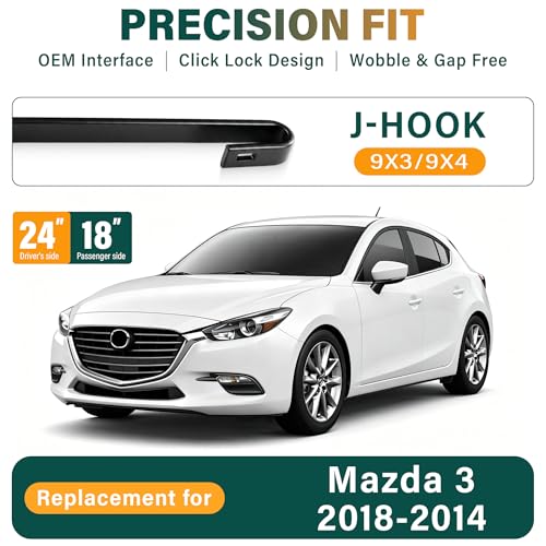 Image of Windshield Wiper Blades Replacement for Mazda 3 2014 2015 2016 2017 2018,Original Equipment Replacement Front Rear Wiper Blade Set- 24 inch 18 inch 12 inch (Set of 3)