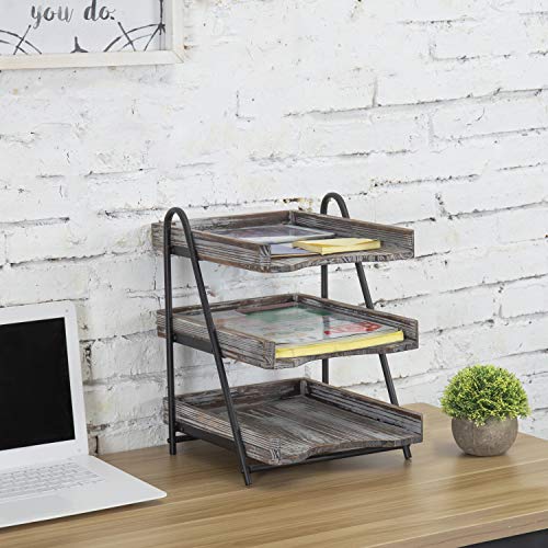 MyGift 3 Tier Rustic Torched Wood Letter Tray Desktop - Want It All