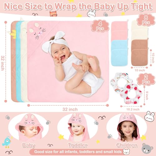 Image of Sublaga 14 Pcs Baby Towels, Soft Baby Towel and Washcloths Set, 4 Pcs 32x32 in Hooded Bath Towel, 8 Pcs Baby Washcloths and 2 Pcs Cotton Baby Bibs for Newborns, Toddlers, and Kids for Boys and Girls