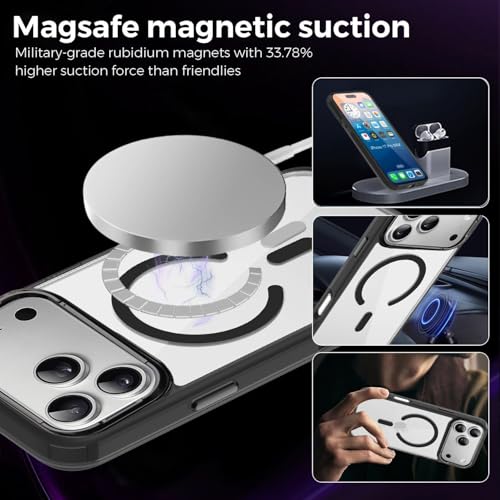 Image of VONZEE Translucent Clear Back Cover Compatible with (iPhone 17 Pro Case)(2025), PC Shockproof Scratch Resistant, Non-Yellowing, Support Mag-Safe Wireless Magnetic Charging - Black|6.3''