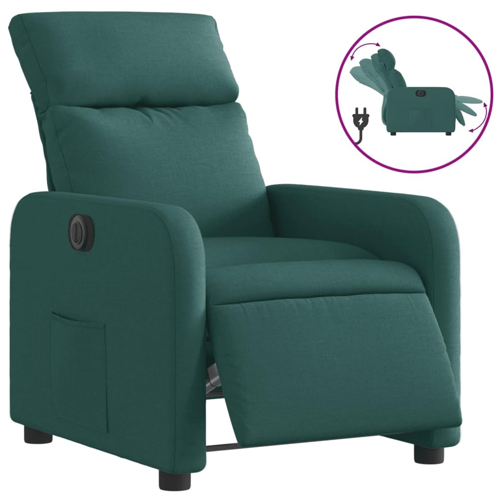 Sedia Massaggiante, Sedile Massaggiante, Poltrone Massaggianti, Poltrone per Anziani, Poltrona Elettrica Reclinabile Verde Scuro in Tessuto
