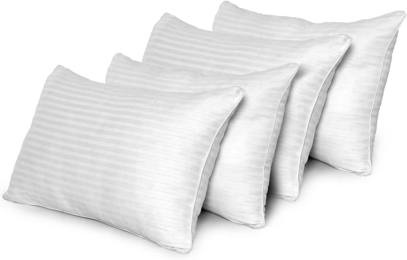Pro Home Stripe Pillows 4 Pack – Ideal for Side Sleepers, Supports Neck & Shoulders, Hotel Pillows Luxury 4 Pack,Fluffy Yet Supportive Pillows for Deep Sleep (4)
