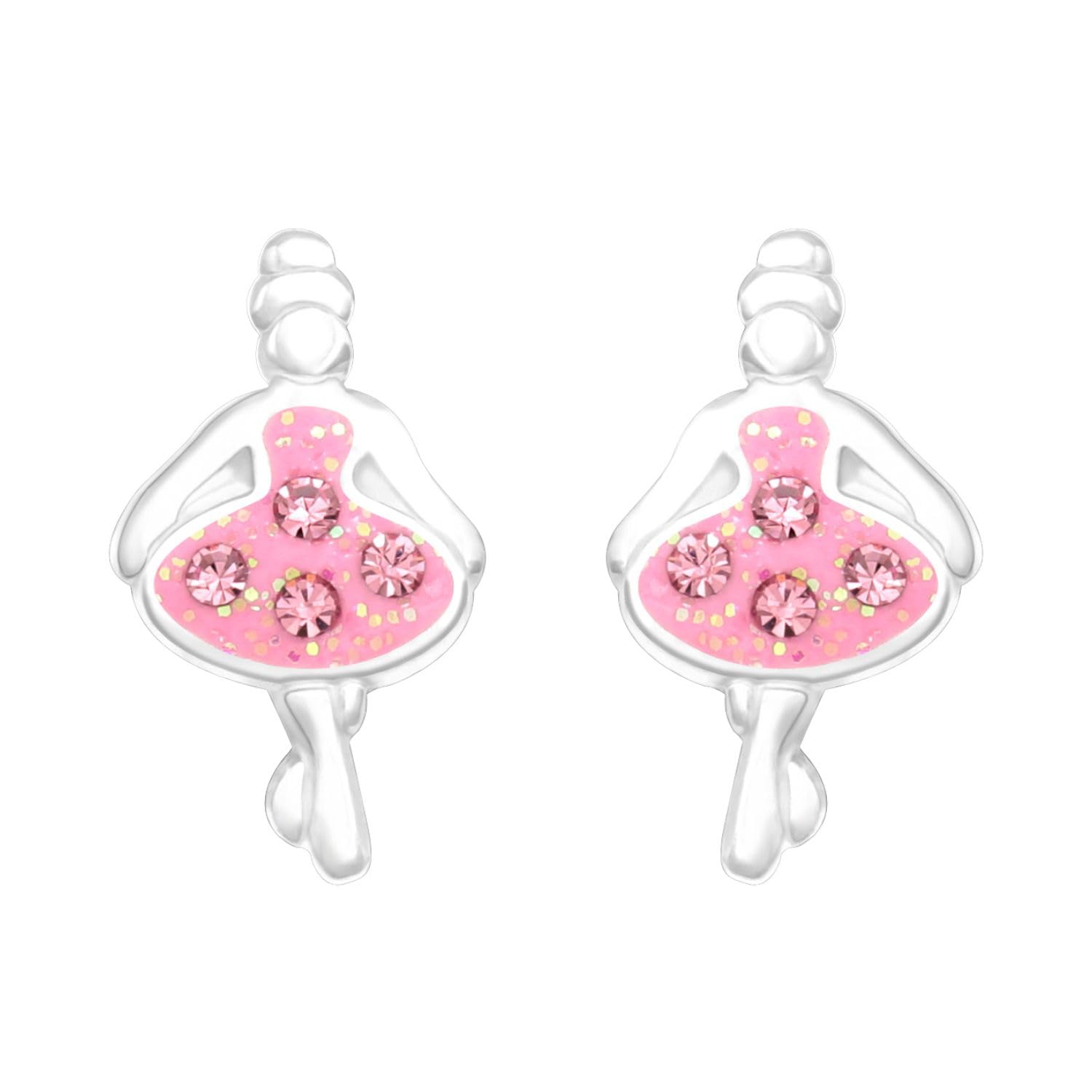 Orecchini a bottone ballerina rosa con confezione regalo - argento sterling