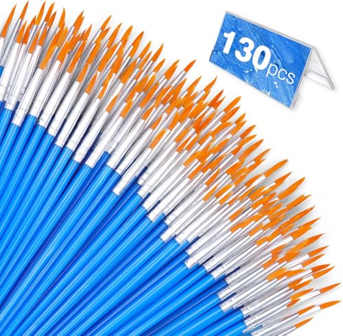 AROIC Small Paint Brushes Bulk 130pcs Nylon Hair Round Detail Brushes for Classroom Model Oil Watercolor Face Acrylic Painting Acrylic Paint Brushes Professional Artist and Kids Painting Kits