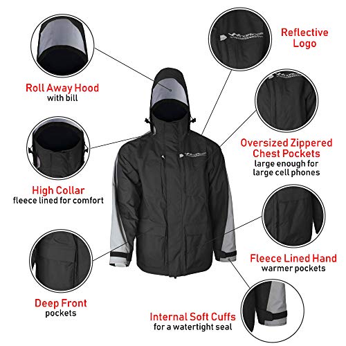 WindRider Pro Rain Jacket | Foul Weather Jacket | Fishing, Sailing, Boating Black/Silver