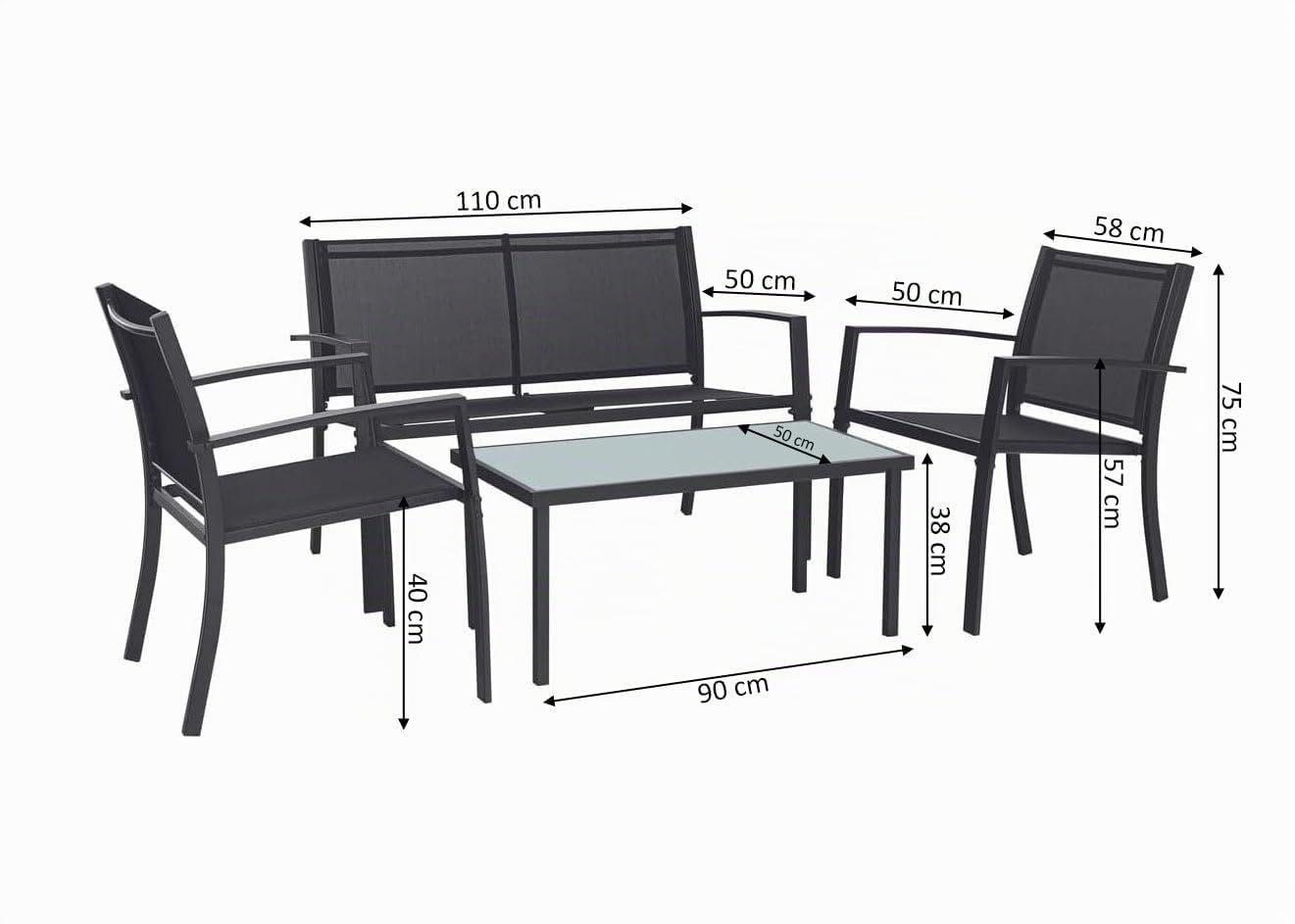 S & S Saldos y Stocks Sofa + 2 Sillas + Mesa de Cristal Templado. Conjunto de Jardin y Terraza, Beige