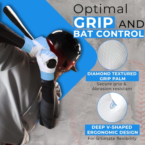 Image of HANDLANDY Baseball Batting Gloves for Adult Youth, Grip Breathable Softball Batting Gloves Fit Men Kids Boys Girls