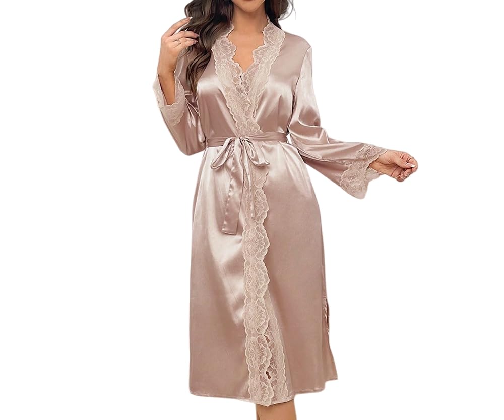 Peignoirs pour Femmes Avec Bordure en Dentelle - Kimonos de Luxe Sexy en Satin - Vêtements de Nuit Légers et Doux À Col en V pour La Mariée