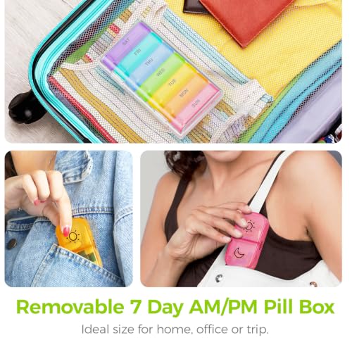 Image of AUVON XL Weekly Pill Organizer 2 Times a Day with Large Opening for Easy Filling, AM PM Pill Box 7 Day in Rainbow Colors, Portable Travel Pill Case for Medication, Vitamins, Fish Oils, Supplements