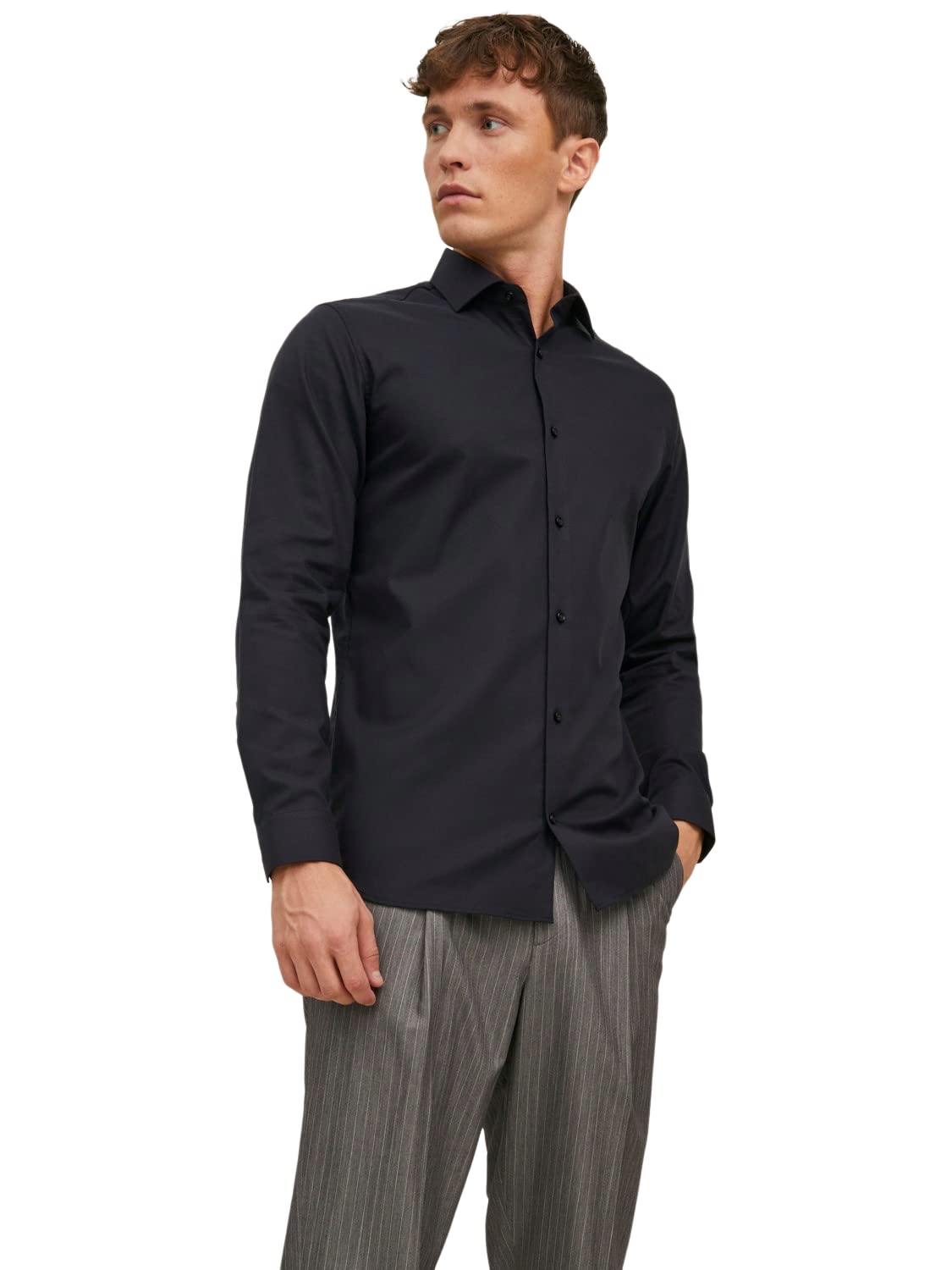 JACK & JONES Men's Jprblaparker Shirt L/S Noos, Black/fit: Slim fit, L