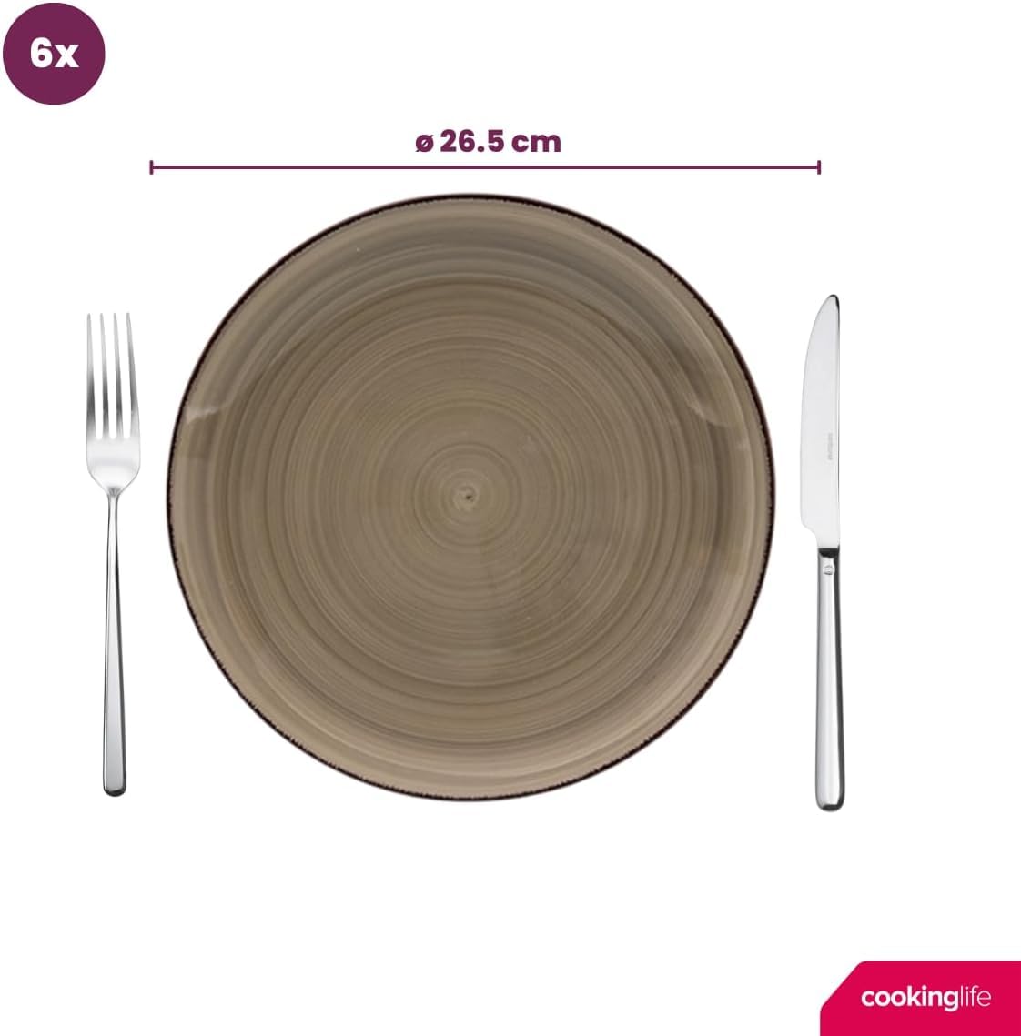 Cookinglife Speiseteller Delice Grau, 6 Stück, Ø 26,5 cm, spülmaschinen- und mikrowellengeeignet