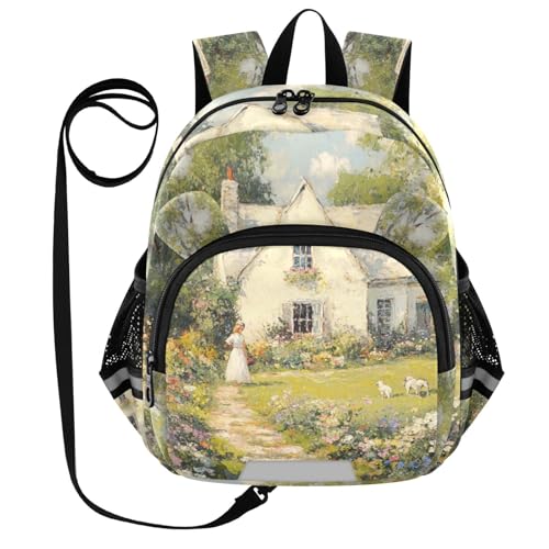 Watercolor Flowers Yard Toddler Harness Backpack for Boys Girls 3-6 Years Kids Backpack with Anti Lost Safety Leash Child Leash Backpack for Travel Walking Preschool