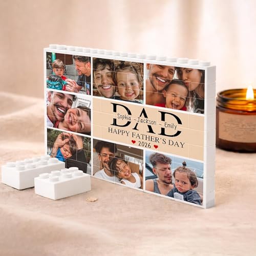 Giantbighands Custom Fathers Day Building Block for Dad: Personalized Dad Brick Puzzle with Kids Name & Photo Family Picture Keepsake Gift for Fathers Day Christmas Birthday