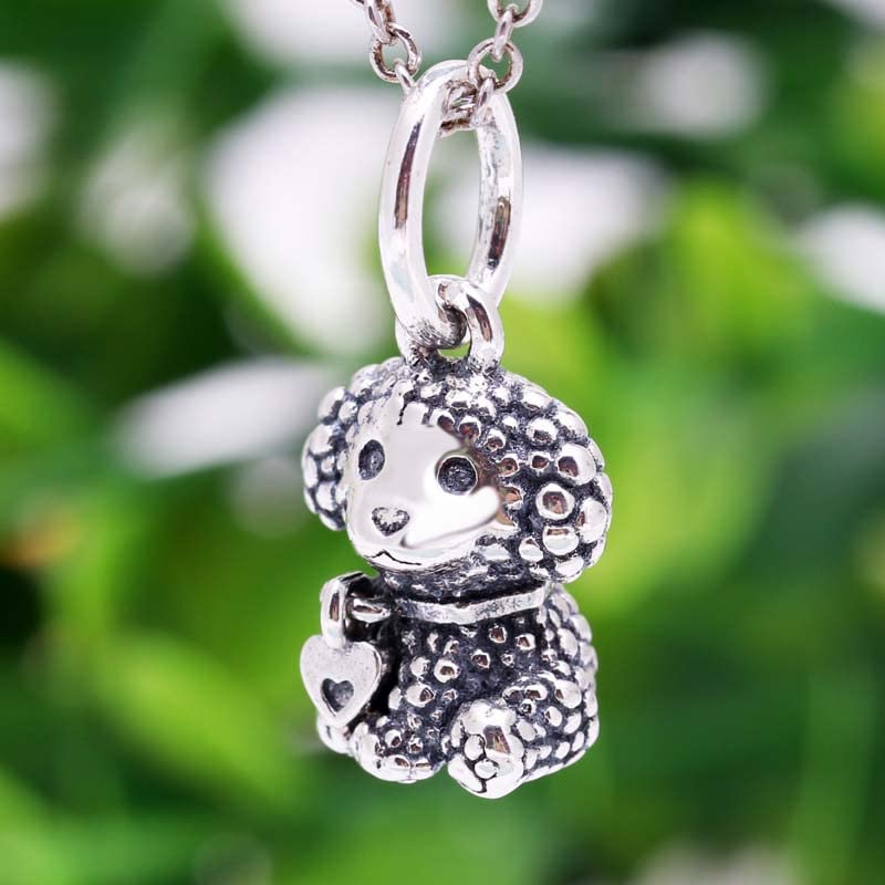 Poodle Puppy Dog Dangle Charm 925 Sterling Silver Pendant,Jewelry Beads Gifts for Women Bracelet&Necklace A00444