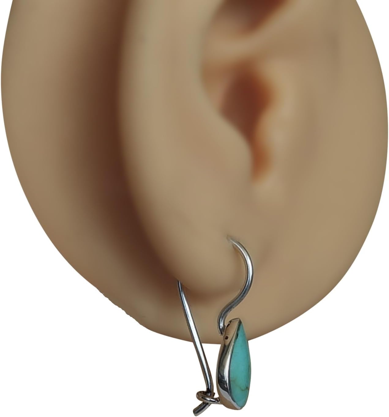 Handmade Turquoise Dangle Earrings, 925 Sterling Silver, Pear Shape 11x8mm Reconstructed Turquoise Gemstone Drop Earrings for Women, Tarnish & Water Resistant, By MiYa Jewelry Creations - Image 4