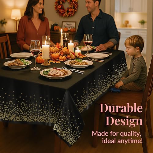 Prestee 4 Pack Gold and Black Table Cloth Rectangle Table Covers 54 x 108 Inches - Plastic Table Cloth Disposable for Parties, Dining and Events - Black Tablecloths for Weddings and Celebrations - Image 5