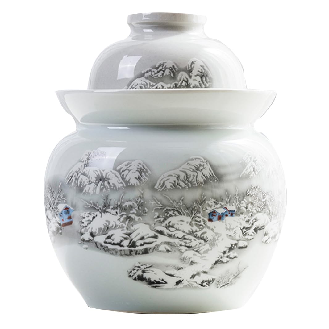 Ceramiczny słoik na marynaty z pokrywkami, duży tradycyjny chiński porcelanowy słoik do marynowania, ceramiczny garnek fermentacyjny z uszczelką wodną pokrywką śluzy powietrznej, garnek z kapustą