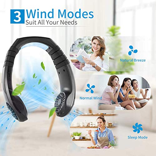 Image of Mini Portable USB Air Conditioner Fan, Hanging Neck Air Cooler Smart Sport USB Fan, Hanging Neck Cooler Physical Cooling, Travel Wearable Necklace Fan (Black)